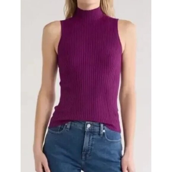 Madewell Tops - Madewell Ribbed Mock‑Neck Sweater Tank Small Purple Minimalist Office NWOT